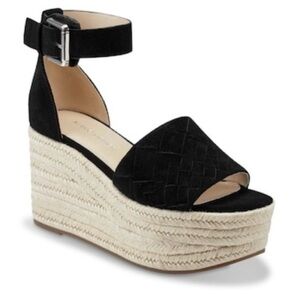 Marc Fisher Varin Espadrille Black Suede Platform Wedge